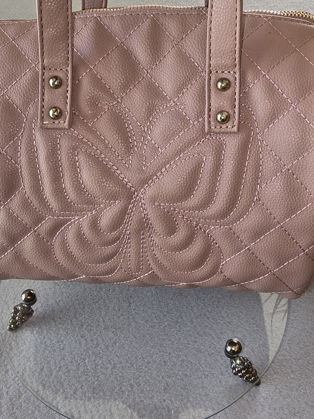 Under One Sky Quilted Butterfly Tote in Dusty Rose